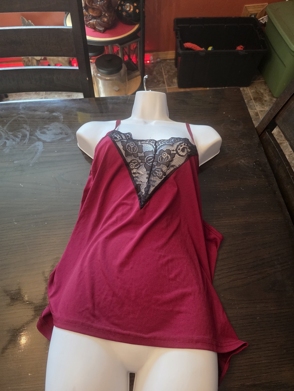 Wine Red Camisole with Black Lace Inset 2xl